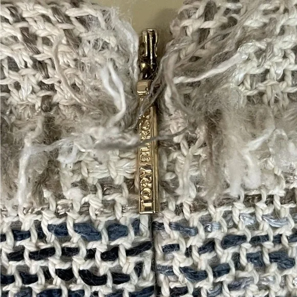 Tory Burch Blue Cream Sheath Midi Dress Bateau Neckline - Picture 12 of 14